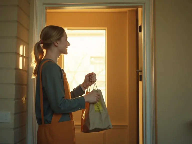 A friendly GigsLo helper handing groceries to a neighbour